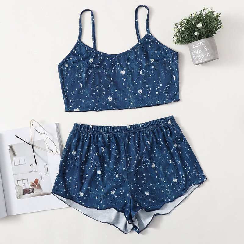 

Galaxy Print Cami & Shorts PJ Set, Blue