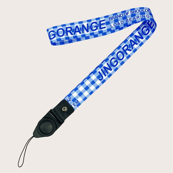 

Gingham & Letter Graphic Phone Lanyard, Blue