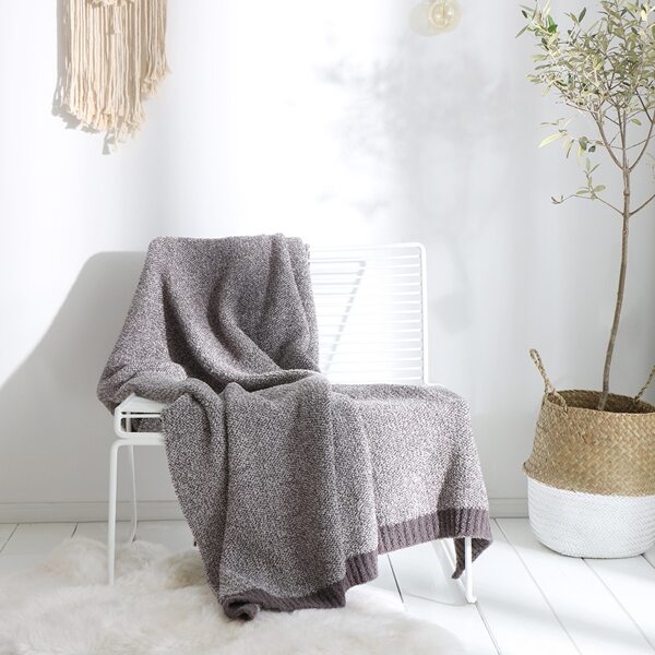 

1pc Plain Knitted Blanket, Brown