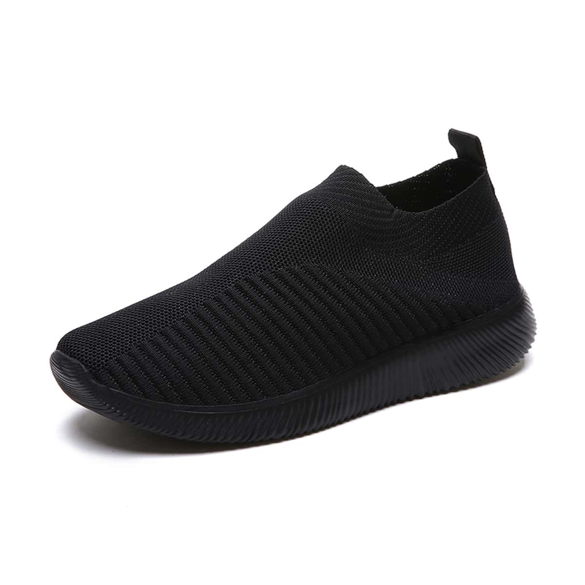 

Solid Slip On Knit Sneakers, Black
