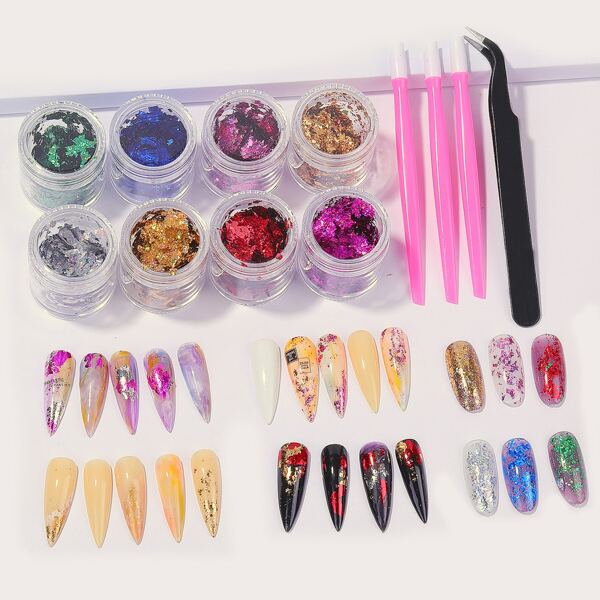 

12pcs Foil Confetti Nail Art Decoration, Multicolor