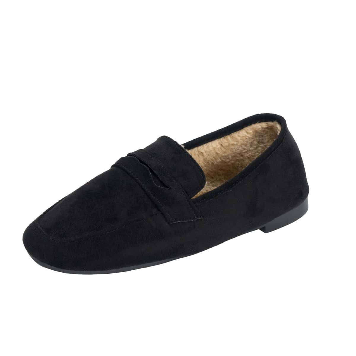 

Solid Plush Loafers, Black