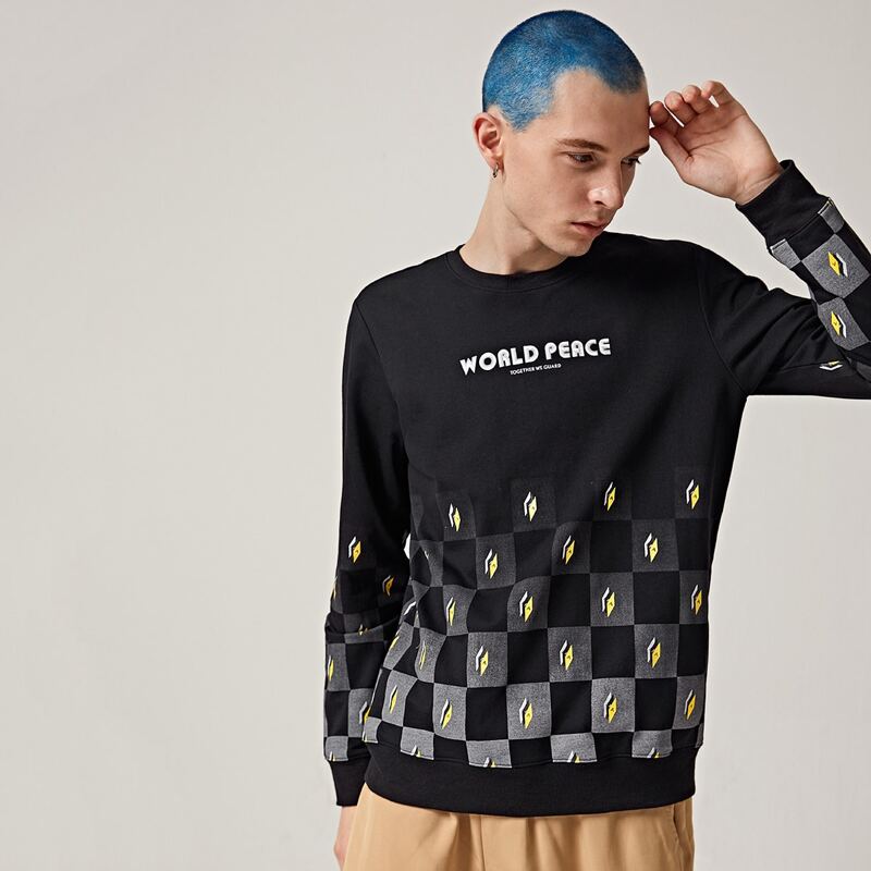 

Guys Letter & Plaid Print Sweatshirt, Black