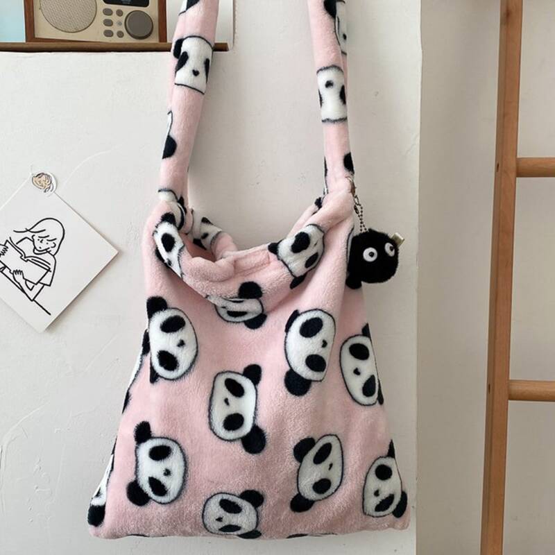 

Cartoon Panda Fluffy Crossbody Bag, Baby pink