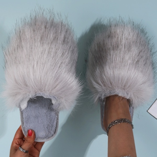 

Faux Fur Slippers, Grey
