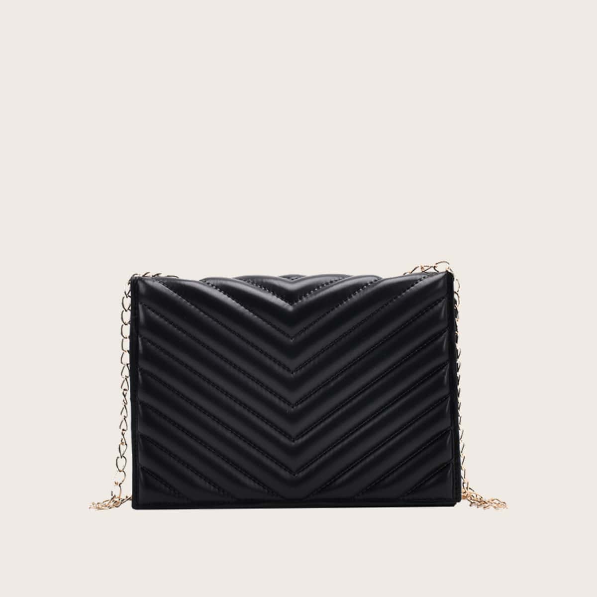 

Solid Chevron Chain Crossbody Bag, Black