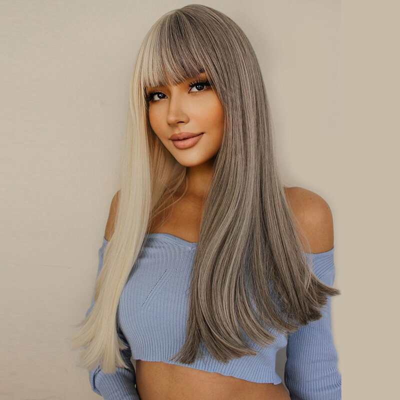 

Two Tone Long Wig With Bangs, Multicolor
