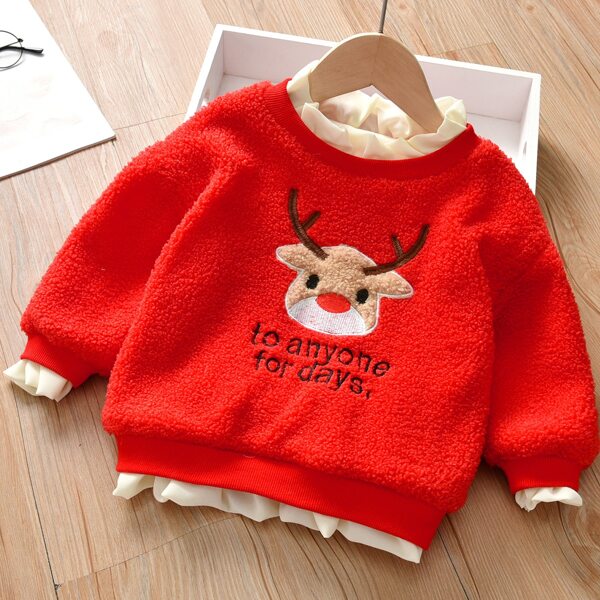 

Toddler Girls Christmas Pattern Teddy Sweatshirt, Red