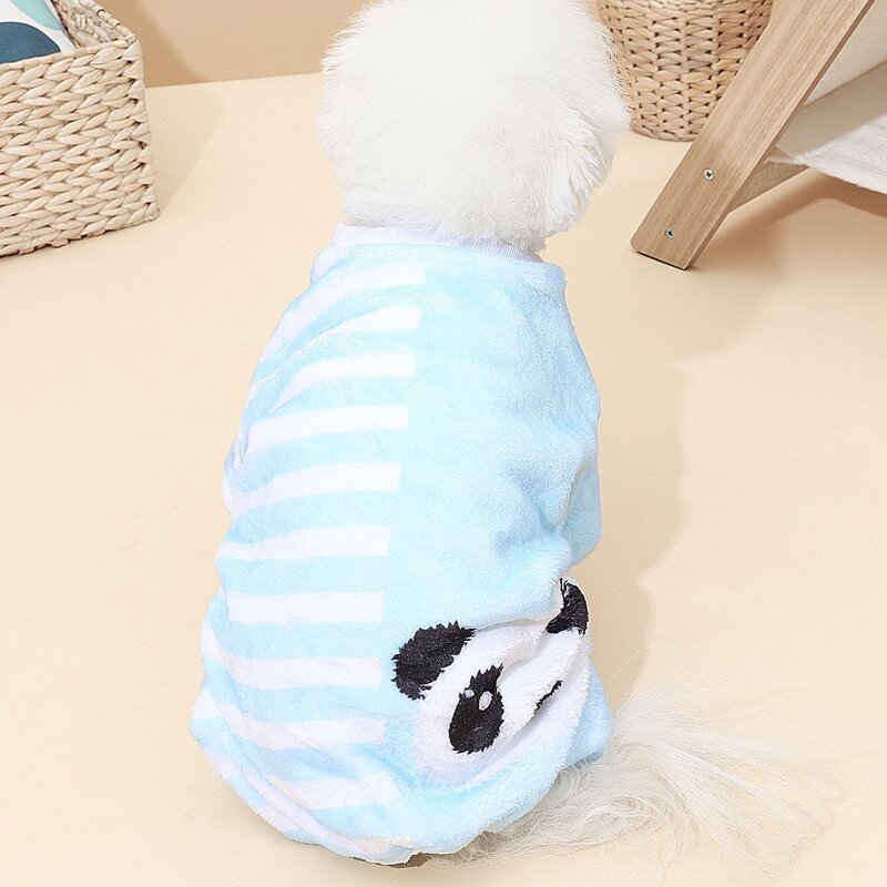 

Panda Pattern Plush Striped Dog Jumpsuit, Blue