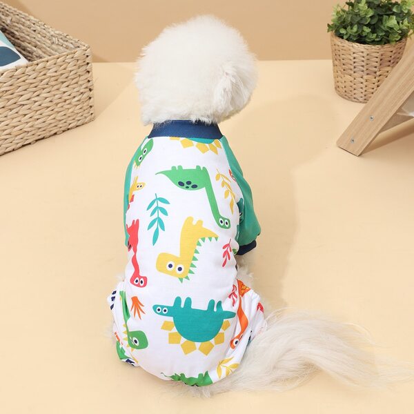 

Dinosaur Cartoon Graphic Dog Jumpsuit, Green