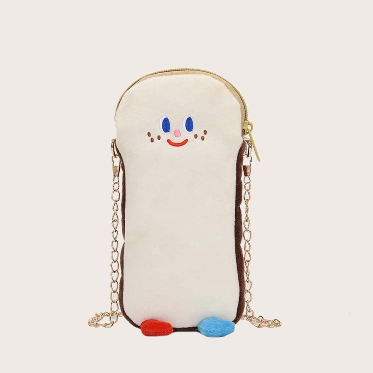 

Cartoon Toast Crossbody Bag, Beige