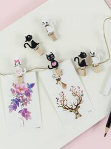 10个装卡通黑白猫咪带绳便签夹，返校季 - 彩色 - 查看 3