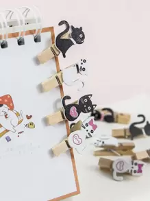 10个装卡通黑白猫咪带绳便签夹，返校季 - 彩色 - 查看 4