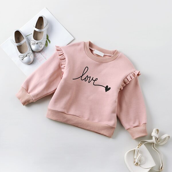 

Toddler Girls Letter Graphic Frill Trim Sweatshirt, Dusty pink