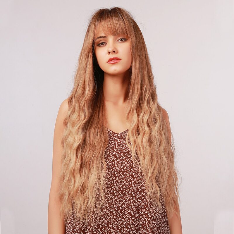 

Natural Ombre Long Curly Wig With Bangs, Multicolor