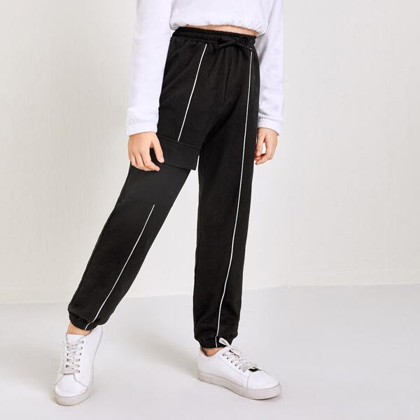 

Girls Contrast Tipping Flap Pocket Sweatpants, Black