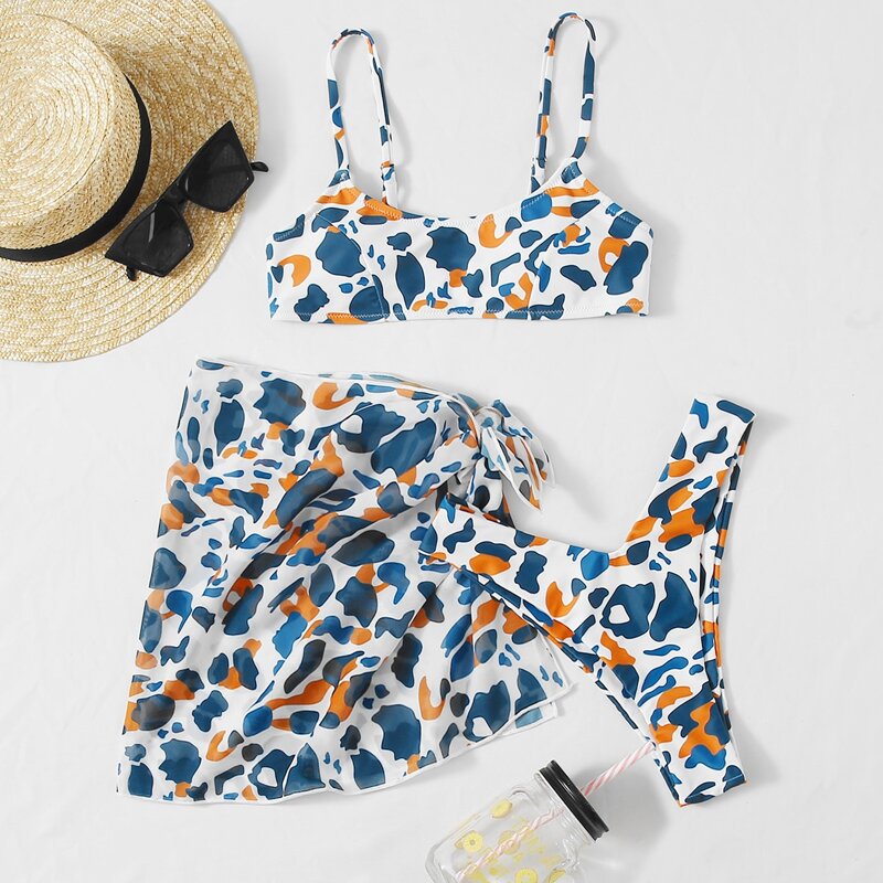 

3pack Allover Print High Cut Bikini Swimsuit, Multicolor