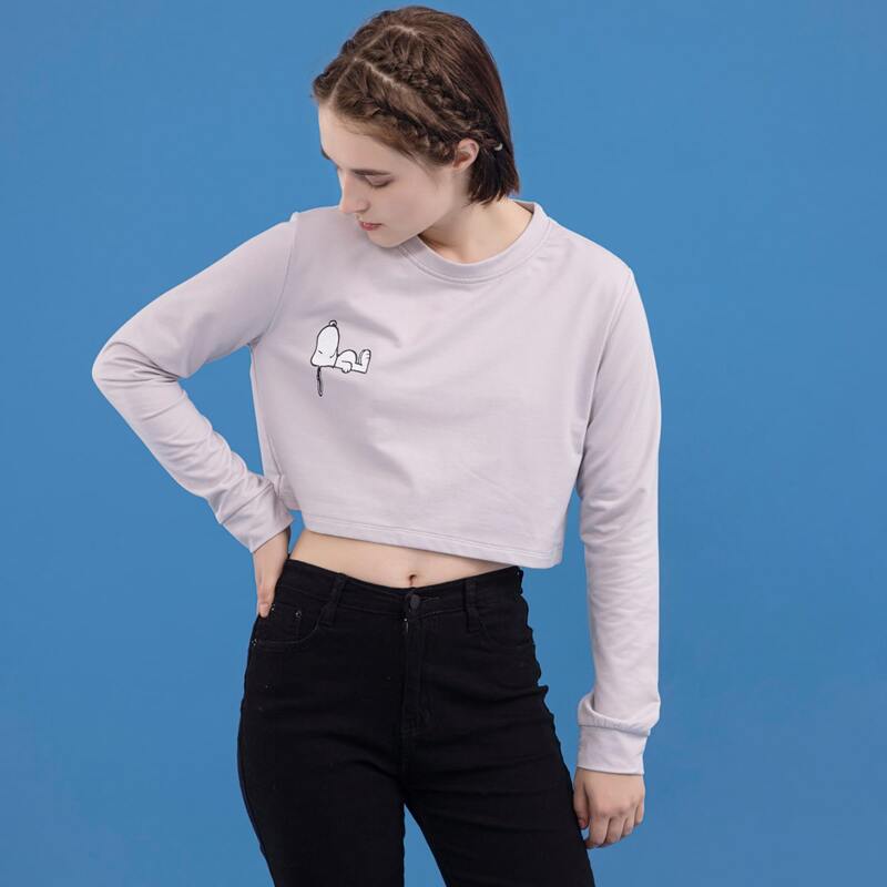 

ROMWE X PEANUTS Crop Tee, Light grey