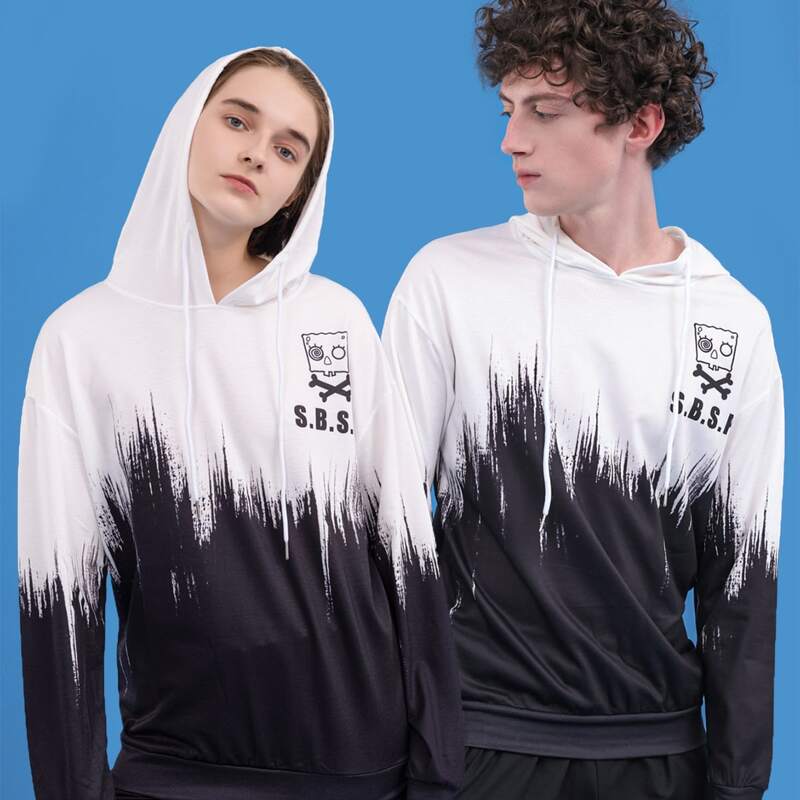 

ROMWE X SpongeBob Unisex Colorblock Hoodie, Black and white