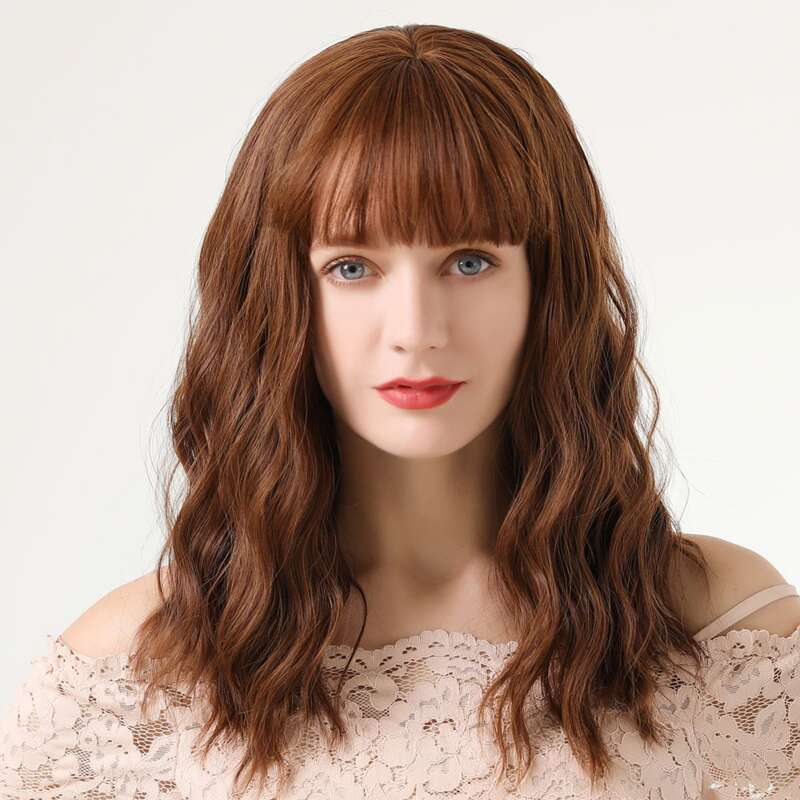 

Natural Curly Wig With Bangs, Brown
