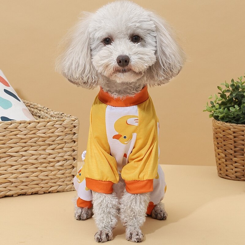 

Duck Cartoon Graphic Dog Jumpsuit, Yellow