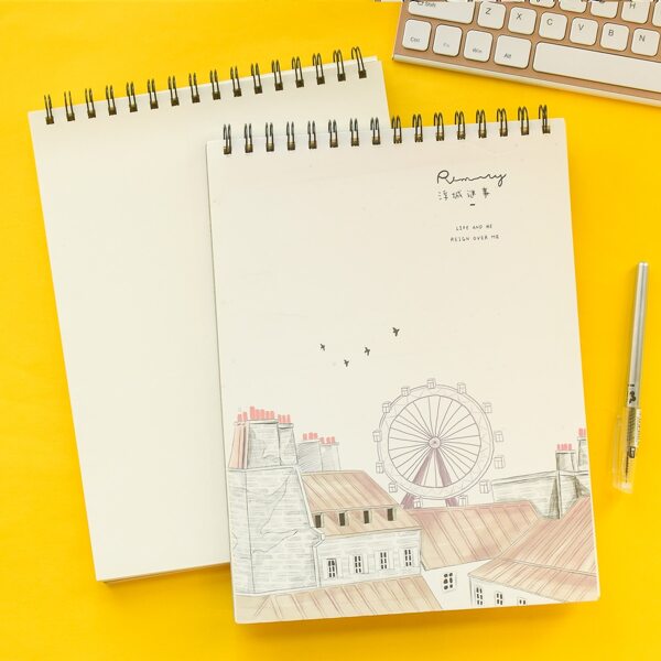 

1pack Building Print Cover Spiral Sketchbook, Multicolor