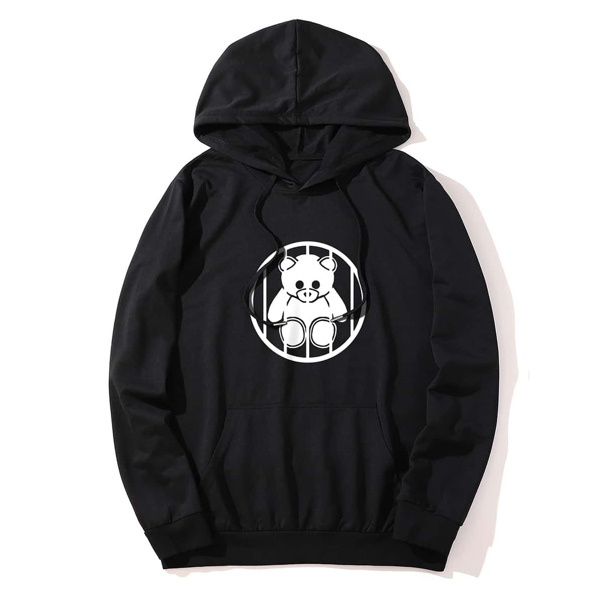 

Guys Kangaroo Pocket Cartoon Graphic Drawstring Hoodie, Black