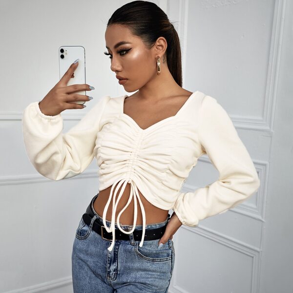 

Drawstring Front Crop Sweatshirt, Beige
