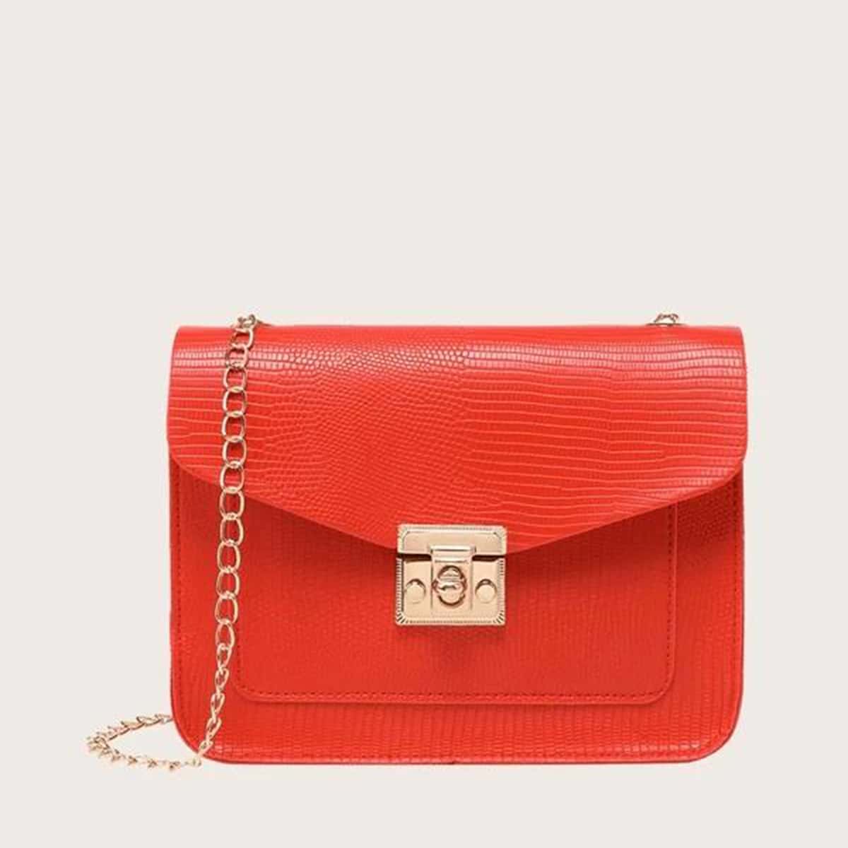 

Snake Embossed Chain Crossbody Bag, Red