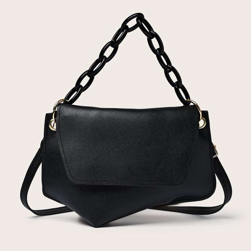 Minimalist Chain Shoulder Bag, Black