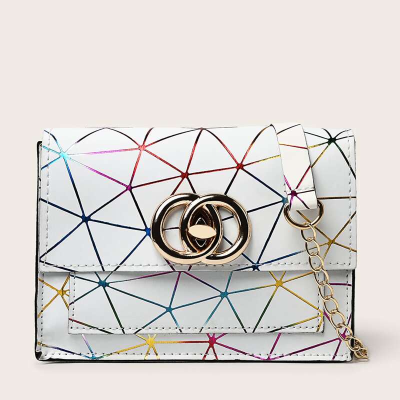 

Holographic Geo Ring Lock Crossbody Bag, White
