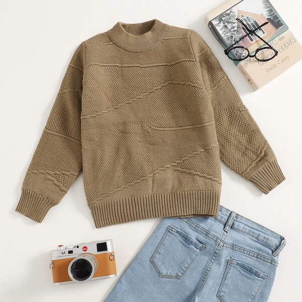

Boys Solid Mock Neck Sweater, Khaki