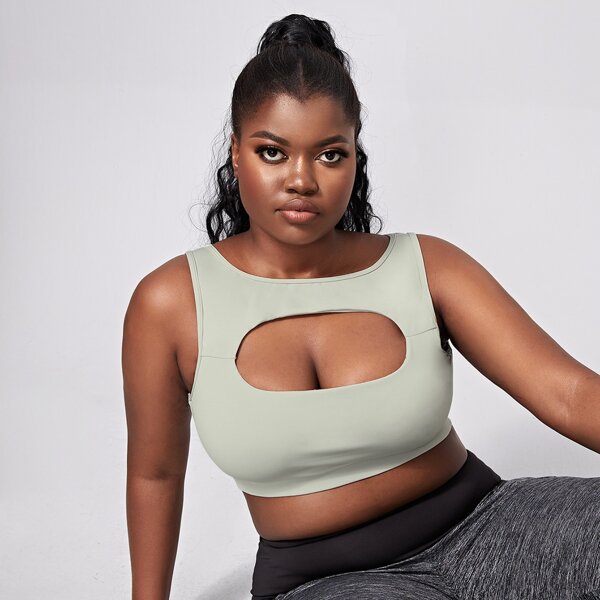 

Plus Cut Out Front Sports Bra, Pastel mint green
