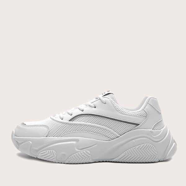 

Men Lace-up Mesh Chunky Sneakers, White
