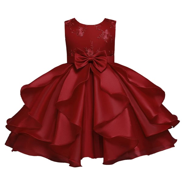 

Toddler Girls Embroidery Bow Front Layered Gown Dress, Burgundy