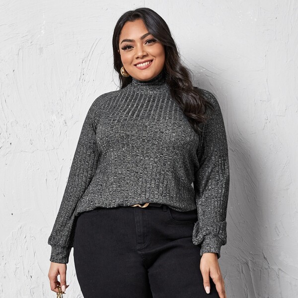 

Plus High Neck Raglan Sleeve Tee, Dark grey
