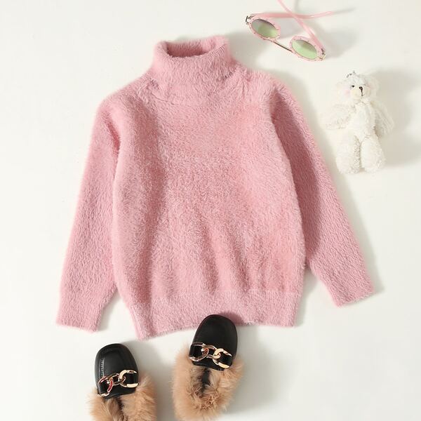 

Toddler Girls Turtleneck Solid Fuzzy Sweater, Baby pink