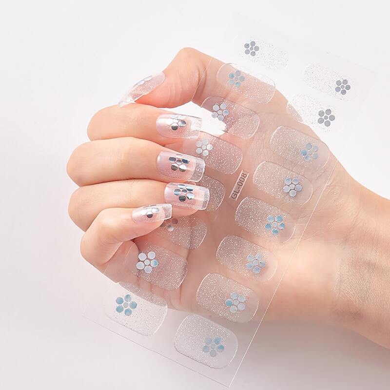 

16pcs Glitter Floral Nail Art Sticker, Silver