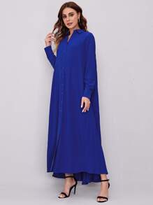 Mulvari Đầm Nút màu trơn Giải trí - Xanh đậm - Xem 5