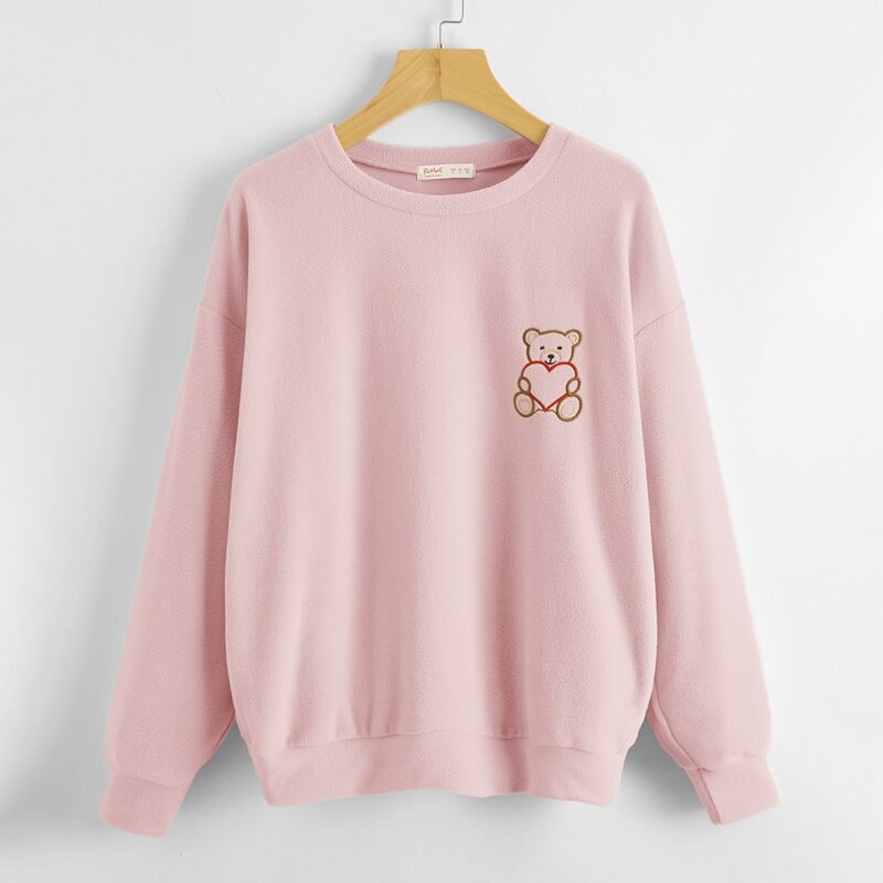 

Bear Embroidery Oversized Sweatshirt, Baby pink