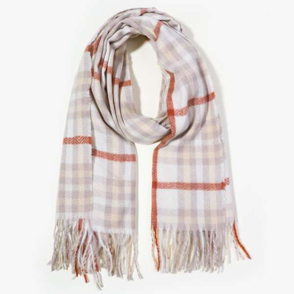 

Fringe Hem Plaid Scarf, Multicolor