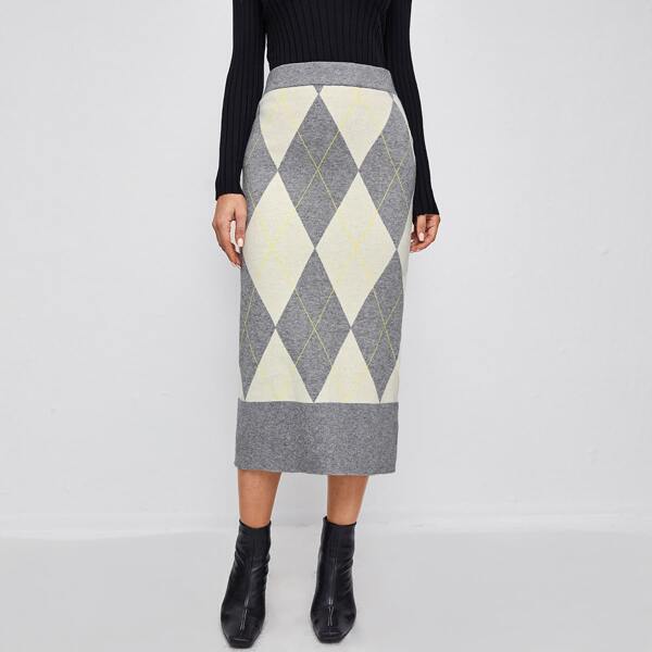 

Argyle Pattern Knit Skirt, Multicolor
