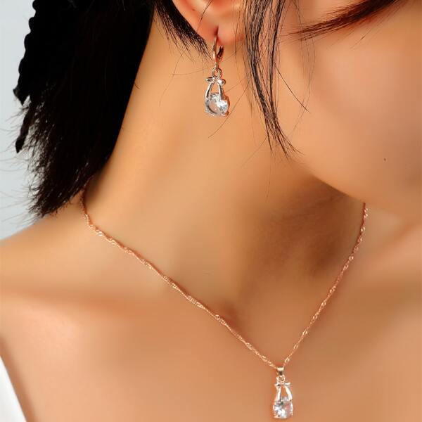 

3pcs Rhinestone Decor Jewelry Set, Gold