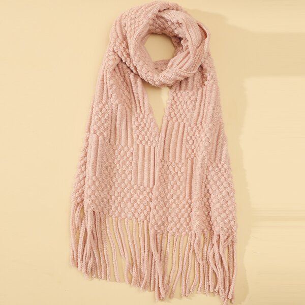

Plain Fringe Scarf, Coral pink