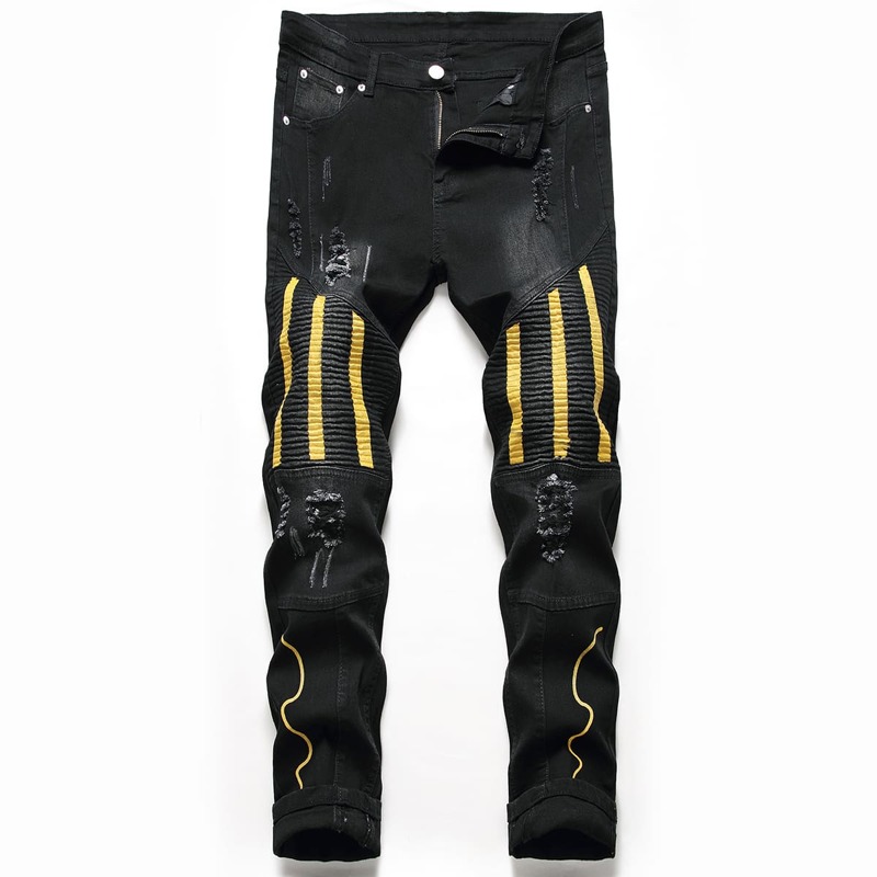 

Guys Striped Ripped Jeans, Black