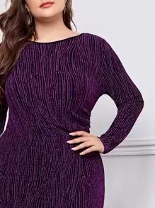 SHEIN Belle Váy phù dâu dài tay lấp lánh viền quấn Plus, trang trọng, thanh lịch, dự tiệc tối, tốt nghiệp, tiệc tối - Màu tím - Xem 4