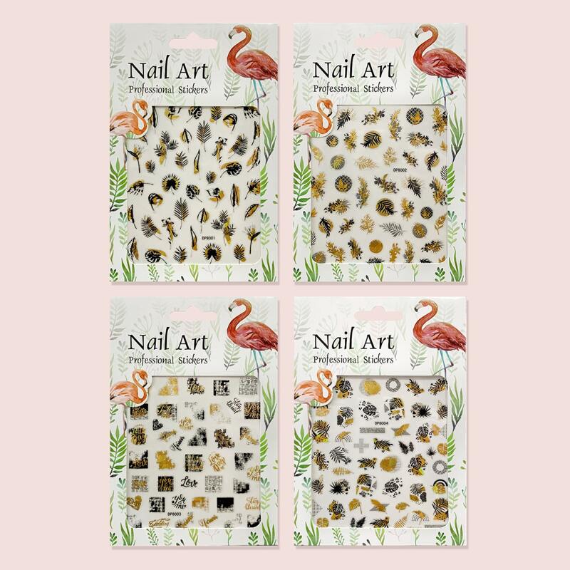 

4sheets Letter & Plant Pattern Nail Sticker, Multicolor