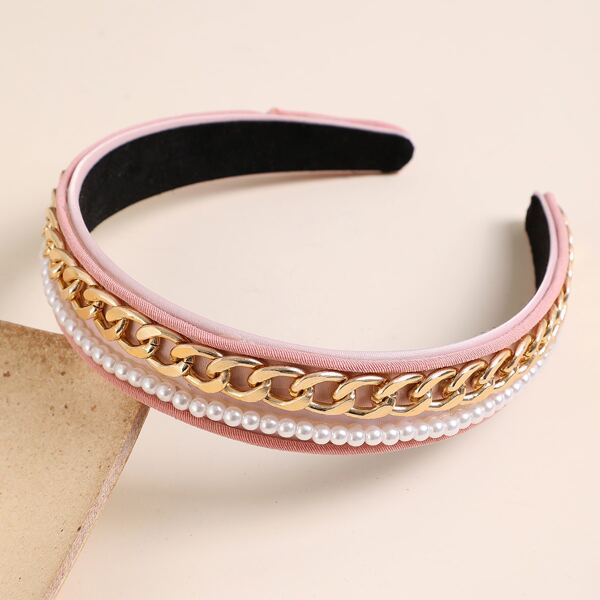 

Faux Pearl & Chain Decor Hair Hoop, Pink