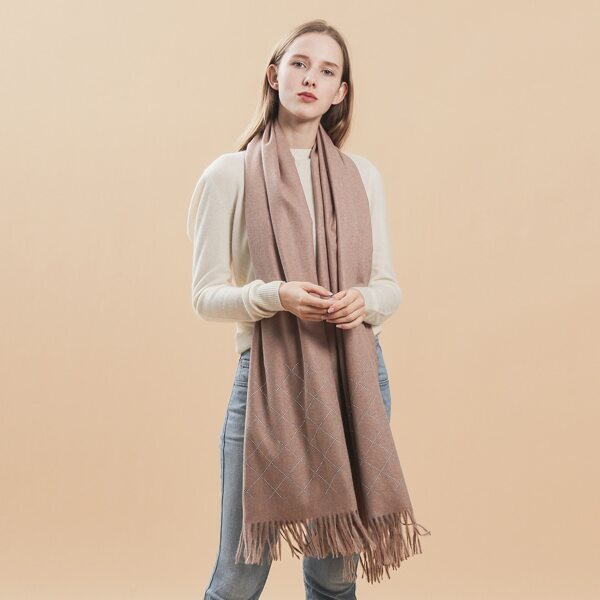 

Geo Pattern Rhinestone Decor Scarf, Camel