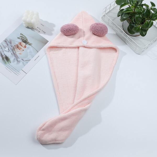 

1pc Pom Pom Decor Hair Drying Cap, Pink
